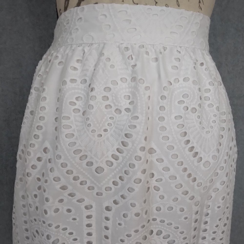 Rye Grass | NWT White Cotton Eyelet Lace Elastic Waist Skirt | Size 6 - Picture 3 of 10